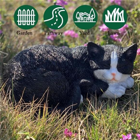 Cat Statue Outdoor Cat Figurines Garden Decor, Black Cat Statue Figurine Decor - Picture 2 of 7